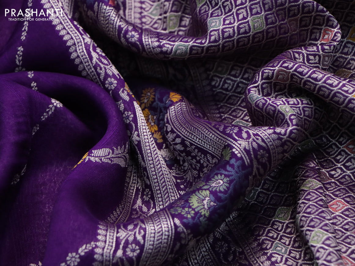 Banarasi raw silk saree violet with allover thread & zari weaves and woven border