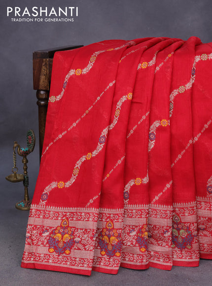 Banarasi raw silk saree red with allover thread & zari weaves and woven border