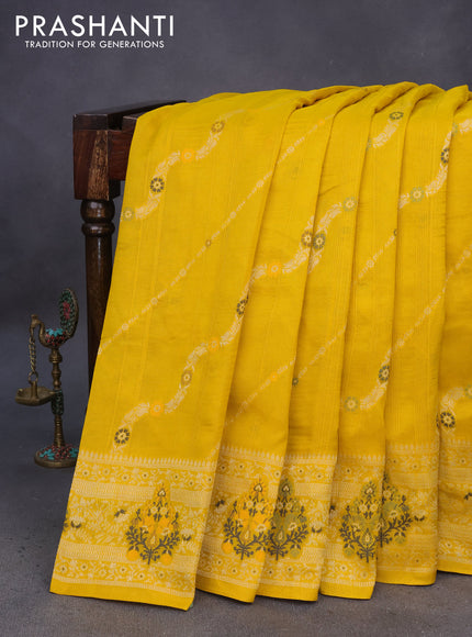 Banarasi raw silk saree mango yellow with allover thread & zari weaves and woven border