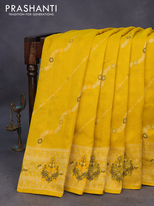 Banarasi raw silk saree mango yellow with allover thread & zari weaves and woven border