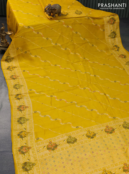 Banarasi raw silk saree mango yellow with allover thread & zari weaves and woven border