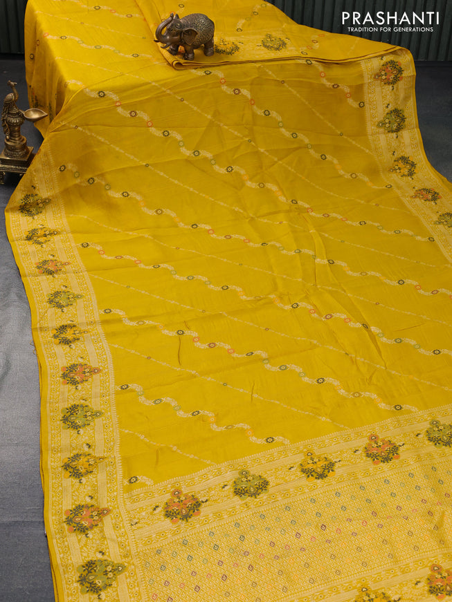 Banarasi raw silk saree mango yellow with allover thread & zari weaves and woven border