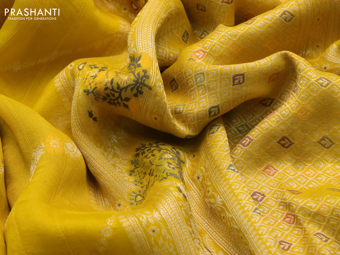 Banarasi raw silk saree mango yellow with allover thread & zari weaves and woven border