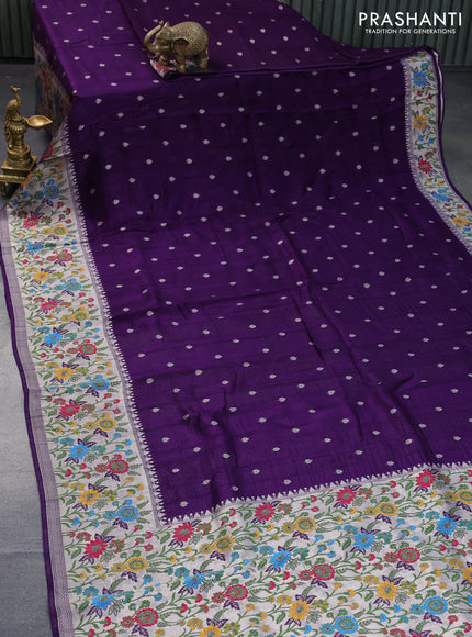 Banarasi raw silk saree deep violet with zari woven buttas and zari woven floral zari woven paithani border