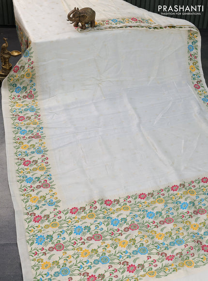 Banarasi raw silk saree cream with zari woven buttas and zari woven floral zari woven paithani border