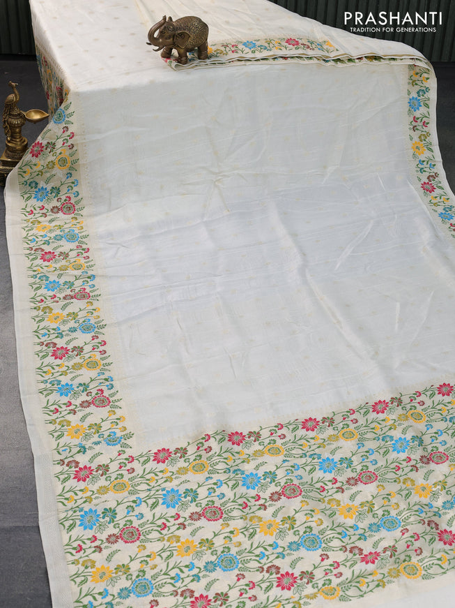 Banarasi raw silk saree cream with zari woven buttas and zari woven floral zari woven paithani border