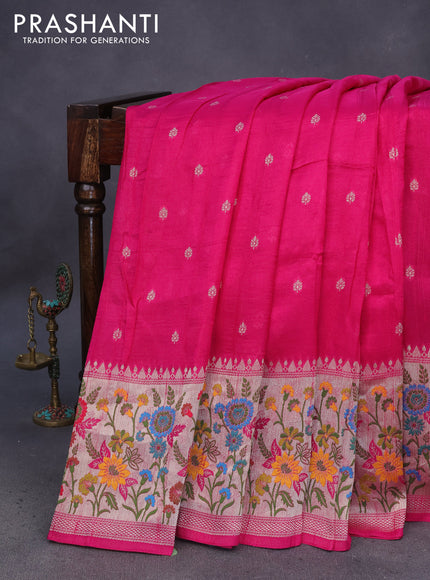 Banarasi raw silk saree pink with zari woven buttas and zari woven floral zari woven paithani border