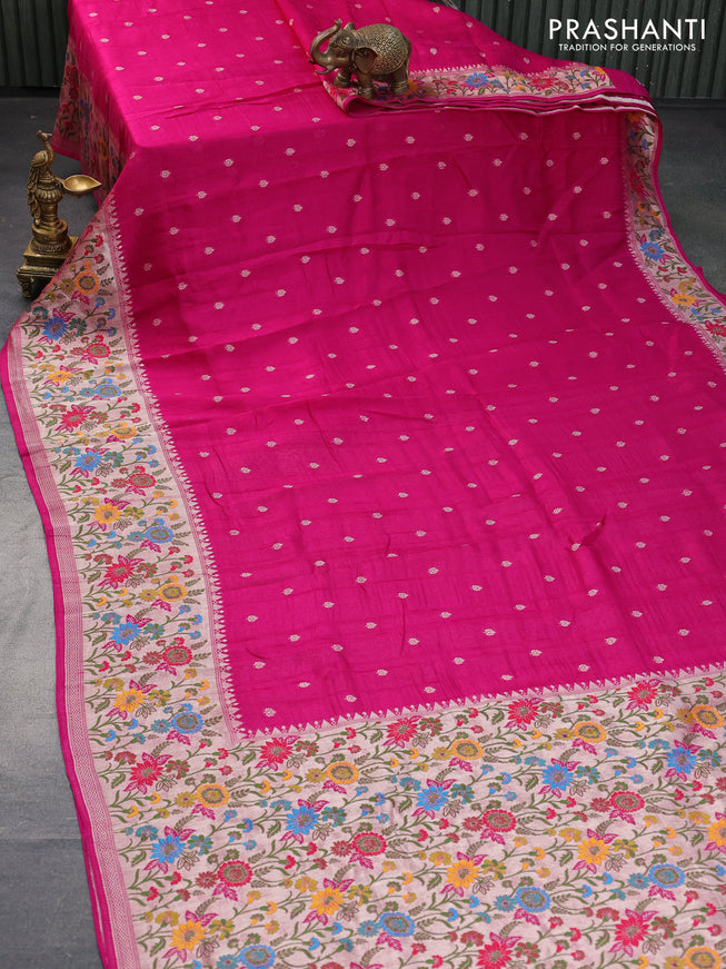 Banarasi raw silk saree pink with zari woven buttas and zari woven floral zari woven paithani border