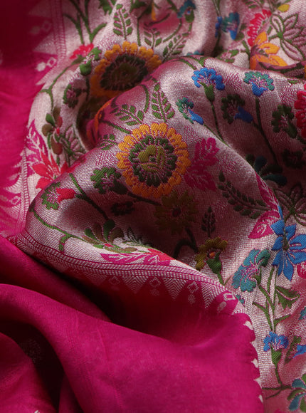 Banarasi raw silk saree pink with zari woven buttas and zari woven floral zari woven paithani border