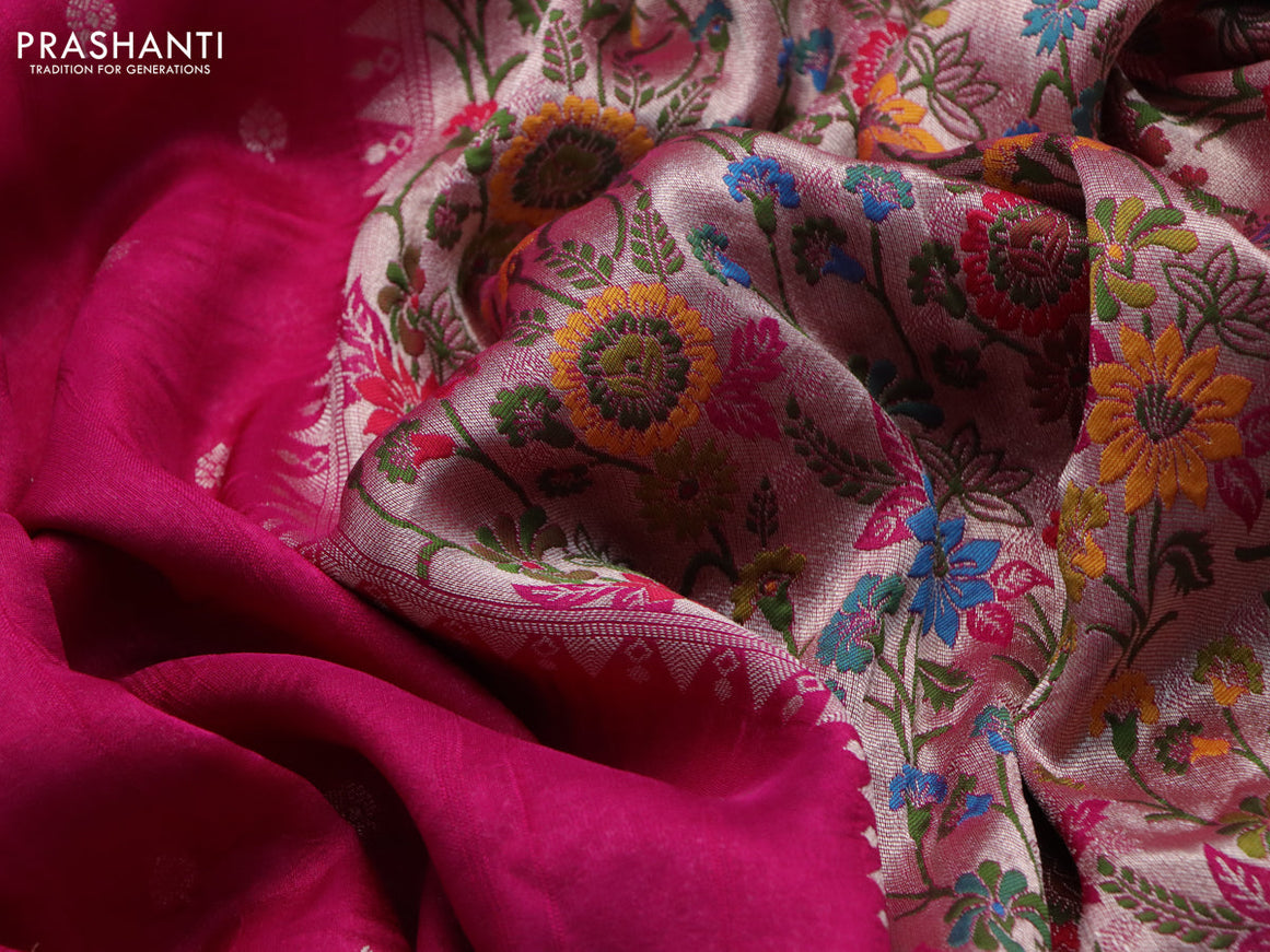 Banarasi raw silk saree pink with zari woven buttas and zari woven floral zari woven paithani border