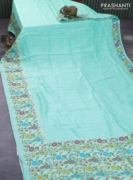 Banarasi raw silk saree teal blue with zari woven buttas and zari woven floral zari woven paithani border