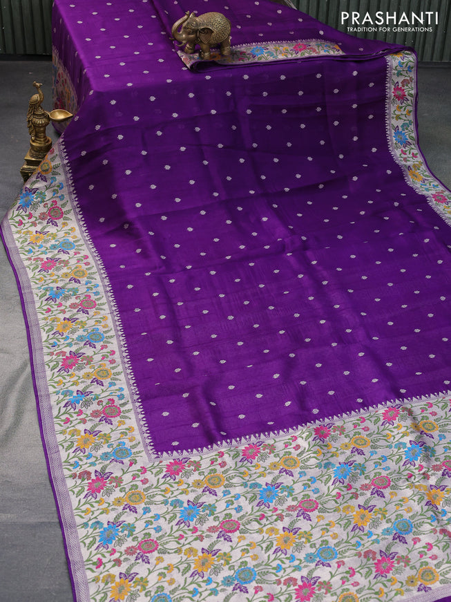 Banarasi raw silk saree violet with zari woven buttas and zari woven floral zari woven paithani border