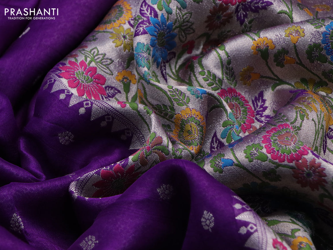 Banarasi raw silk saree violet with zari woven buttas and zari woven floral zari woven paithani border