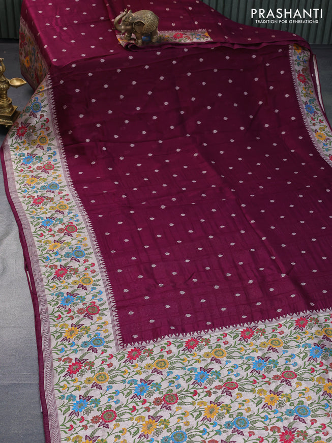 Banarasi raw silk saree wine shade with zari woven buttas and zari woven floral zari woven paithani border