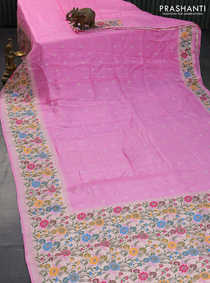 Banarasi raw silk saree light pink with zari woven buttas and zari woven floral zari woven paithani border