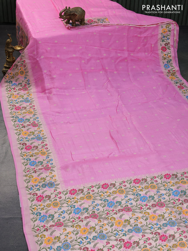 Banarasi raw silk saree light pink with zari woven buttas and zari woven floral zari woven paithani border