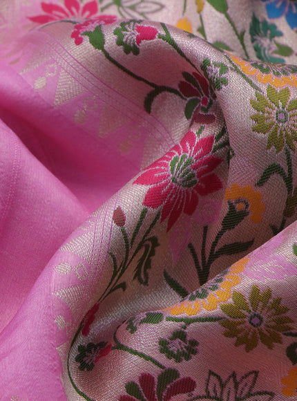 Banarasi raw silk saree light pink with zari woven buttas and zari woven floral zari woven paithani border