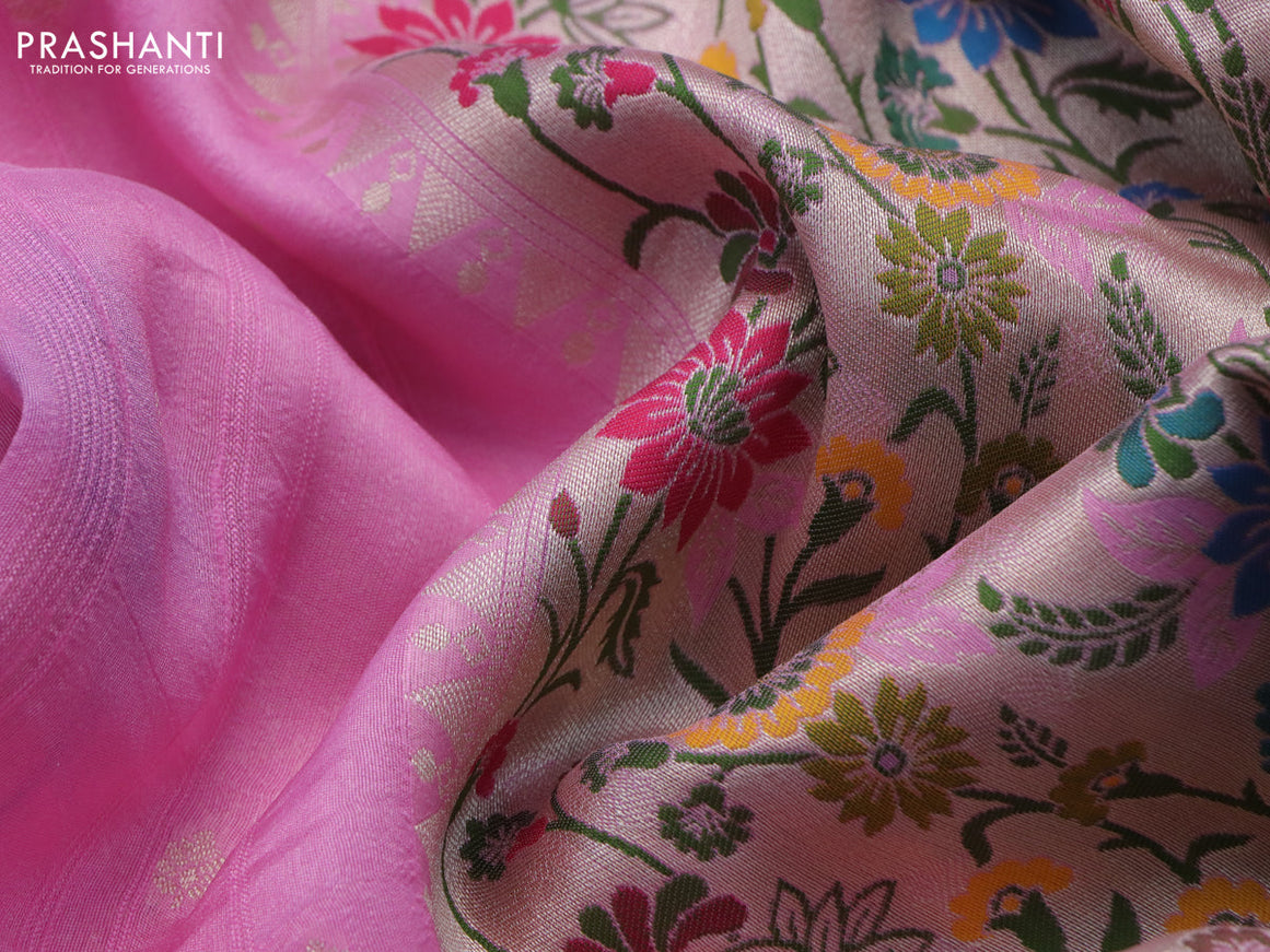 Banarasi raw silk saree light pink with zari woven buttas and zari woven floral zari woven paithani border