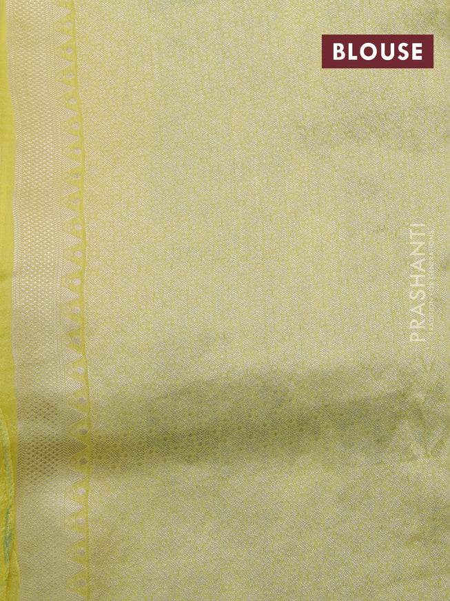 Banarasi raw silk saree lime yellow with zari woven buttas and zari woven floral zari woven paithani border