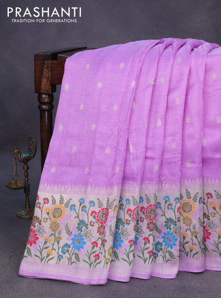 Banarasi raw silk saree lavender with zari woven buttas and zari woven floral zari woven paithani border