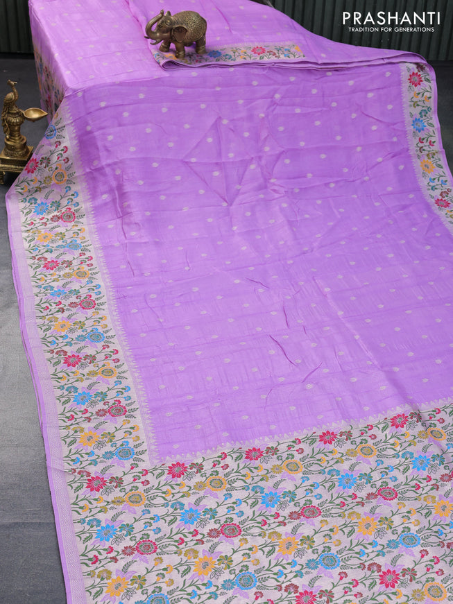 Banarasi raw silk saree lavender with zari woven buttas and zari woven floral zari woven paithani border