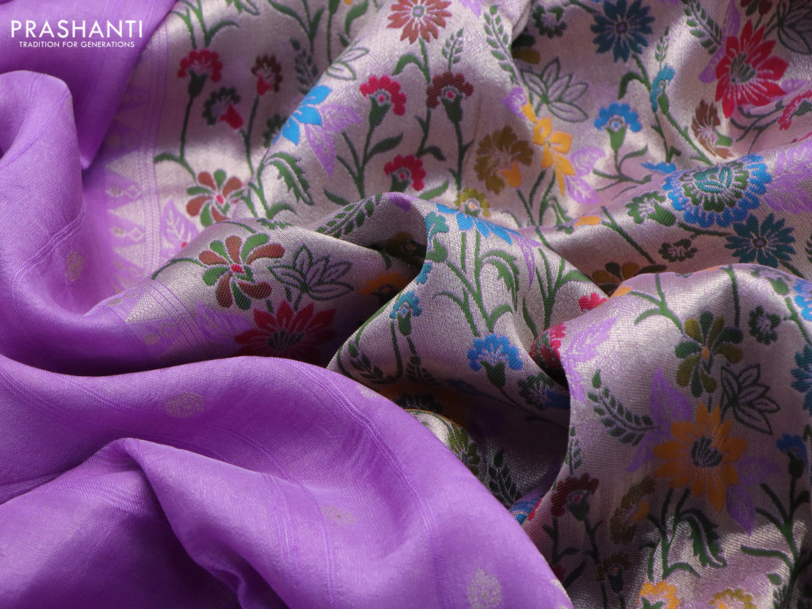 Banarasi raw silk saree lavender with zari woven buttas and zari woven floral zari woven paithani border