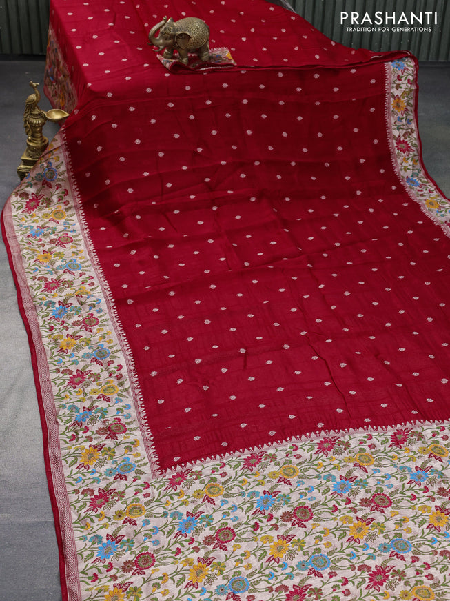 Banarasi raw silk saree red with zari woven buttas and zari woven floral zari woven paithani border