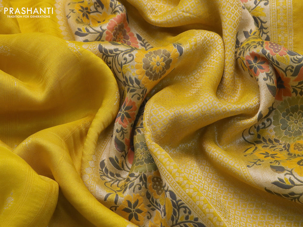 Banarasi raw silk saree mango yellow with zari woven buttas and zari woven floral zari woven paithani border