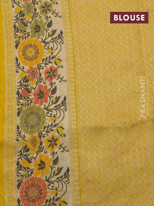 Banarasi raw silk saree mango yellow with zari woven buttas and zari woven floral zari woven paithani border