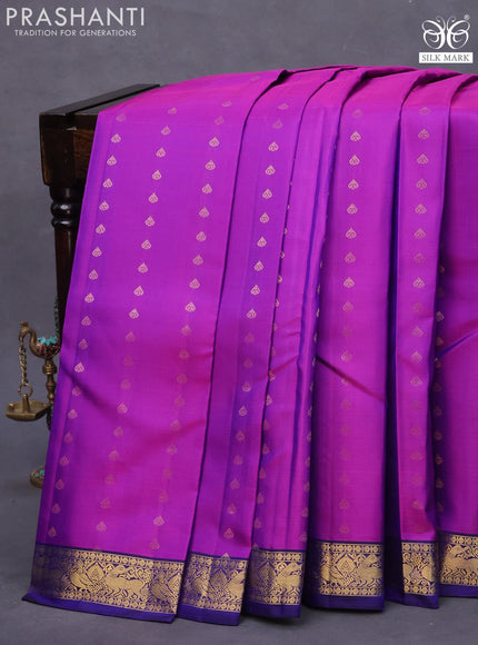 Pure soft silk saree purple and blue with allover zari woven butta weaves and zari woven border