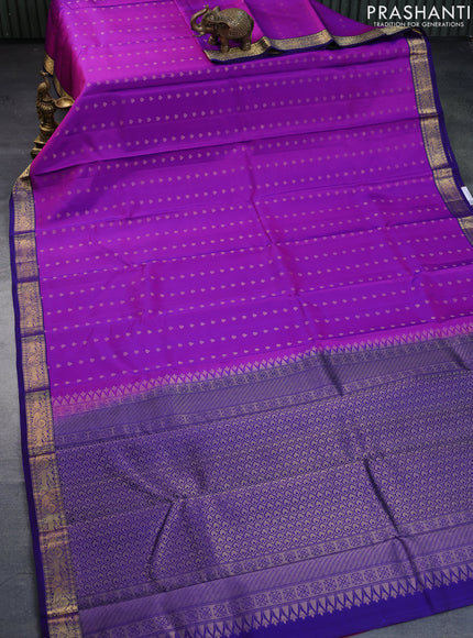 Pure soft silk saree purple and blue with allover zari woven butta weaves and zari woven border