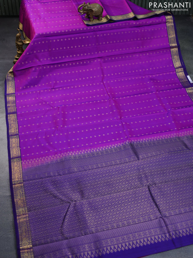 Pure soft silk saree purple and blue with allover zari woven butta weaves and zari woven border