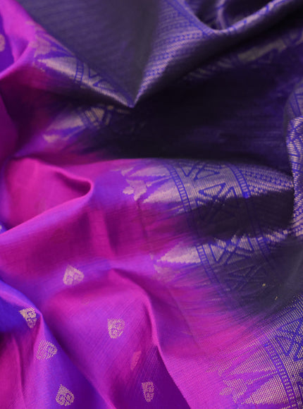 Pure soft silk saree purple and blue with allover zari woven butta weaves and zari woven border