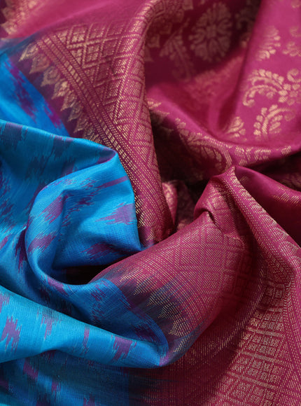 Pure soft silk saree cs blue and pink shade with allover ikat & zari weaves in borderless style