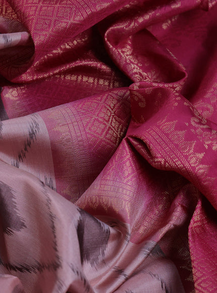 Pure soft silk saree pastel peach shade and pink shade with allover ikat & zari weaves in borderless style