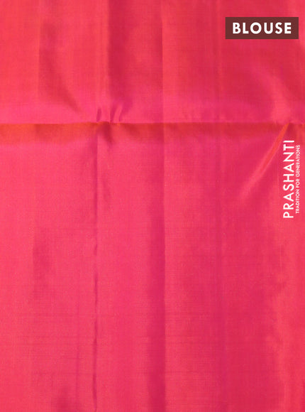 Pure soft silk saree blue and dual shade of pinkish orange with zari woven buttas in borderless style