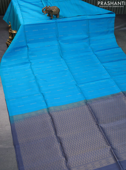 Pure soft silk saree blue and grey with allover zari weaves in borderless style