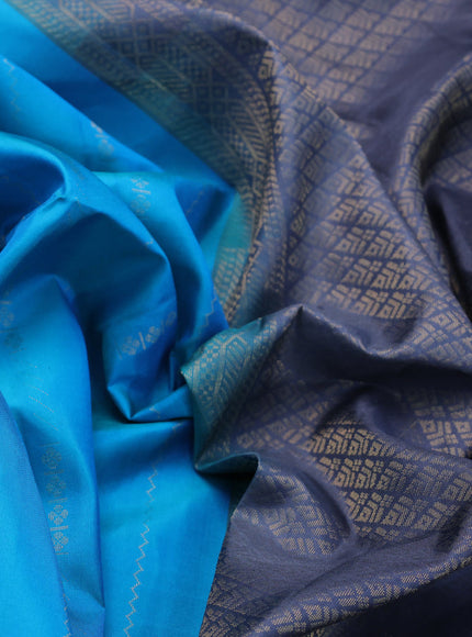 Pure soft silk saree blue and grey with allover zari weaves in borderless style