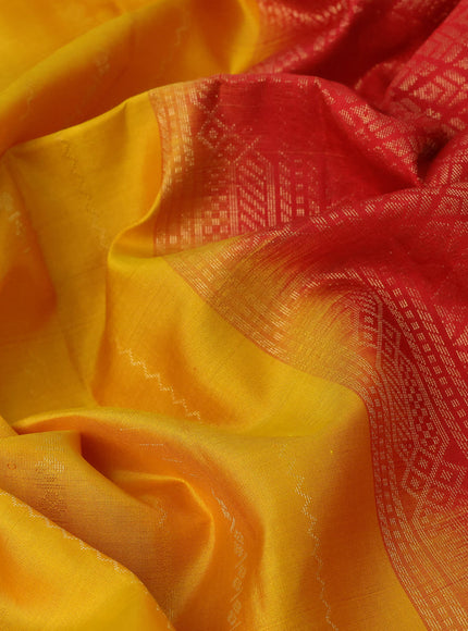 Pure soft silk saree yellow and red with allover zari weaves in borderless style