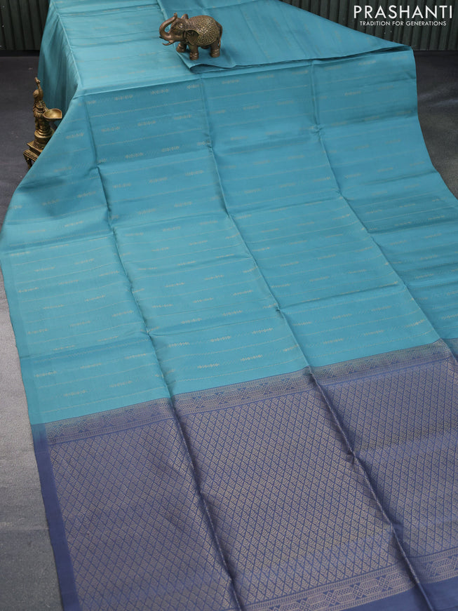 Pure soft silk saree pastel blue and grey with allover zari weaves in borderless style