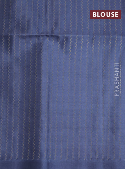 Pure soft silk saree pastel blue and grey with allover zari weaves in borderless style