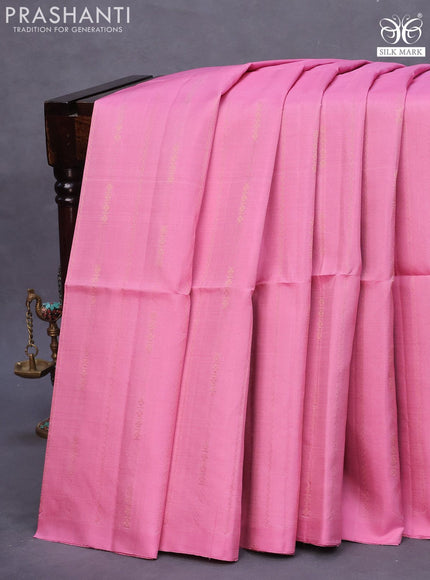 Pure soft silk saree light pink and grey with allover zari weaves in borderless style