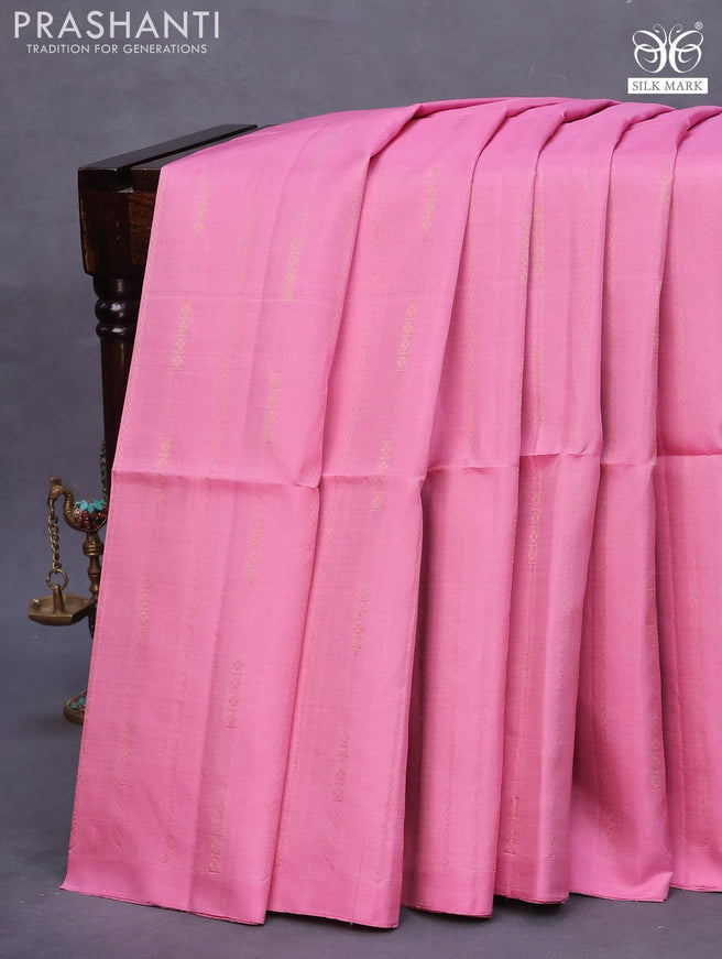 Pure soft silk saree light pink and grey with allover zari weaves in borderless style