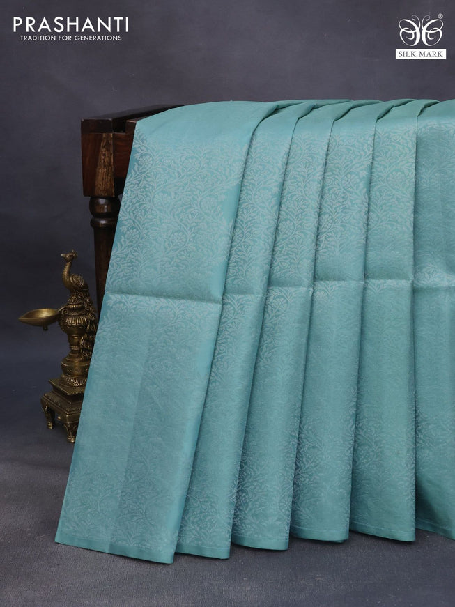 Pure soft silk saree pastel green shade with allover silver zari weaves & buttas in borderless style