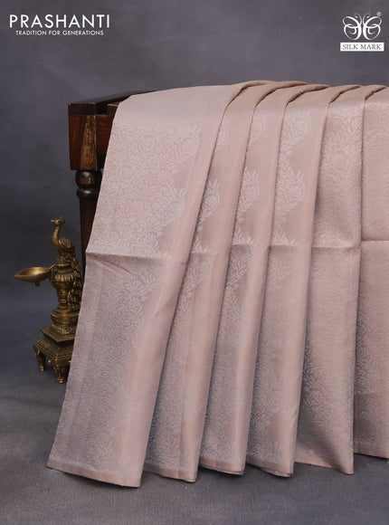 Pure soft silk saree beige with allover silver zari weaves & buttas in borderless style