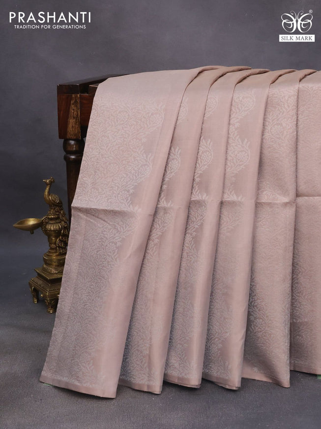 Pure soft silk saree beige with allover silver zari weaves & buttas in borderless style