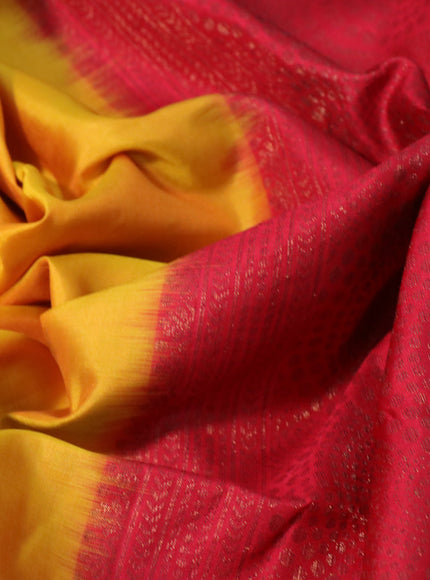 Pure soft silk saree mango yellow and red with thread & zari woven box type buttas in borderless style