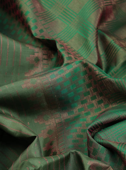 Pure soft silk saree green shade and green with allover thread & zari woven geometric weaves and simple border