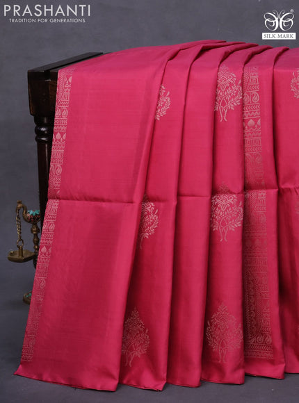 Pure soft silk saree pink shade and rosy brown with silver zari woven buttas in borderless style