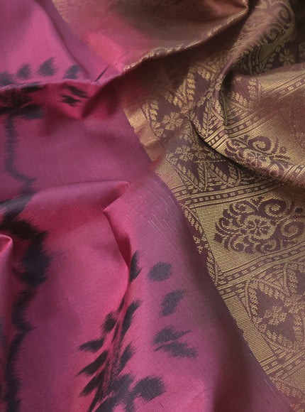 Pure soft silk saree mauve pink and pastel brown with allover ikat weaves and zari woven simple border